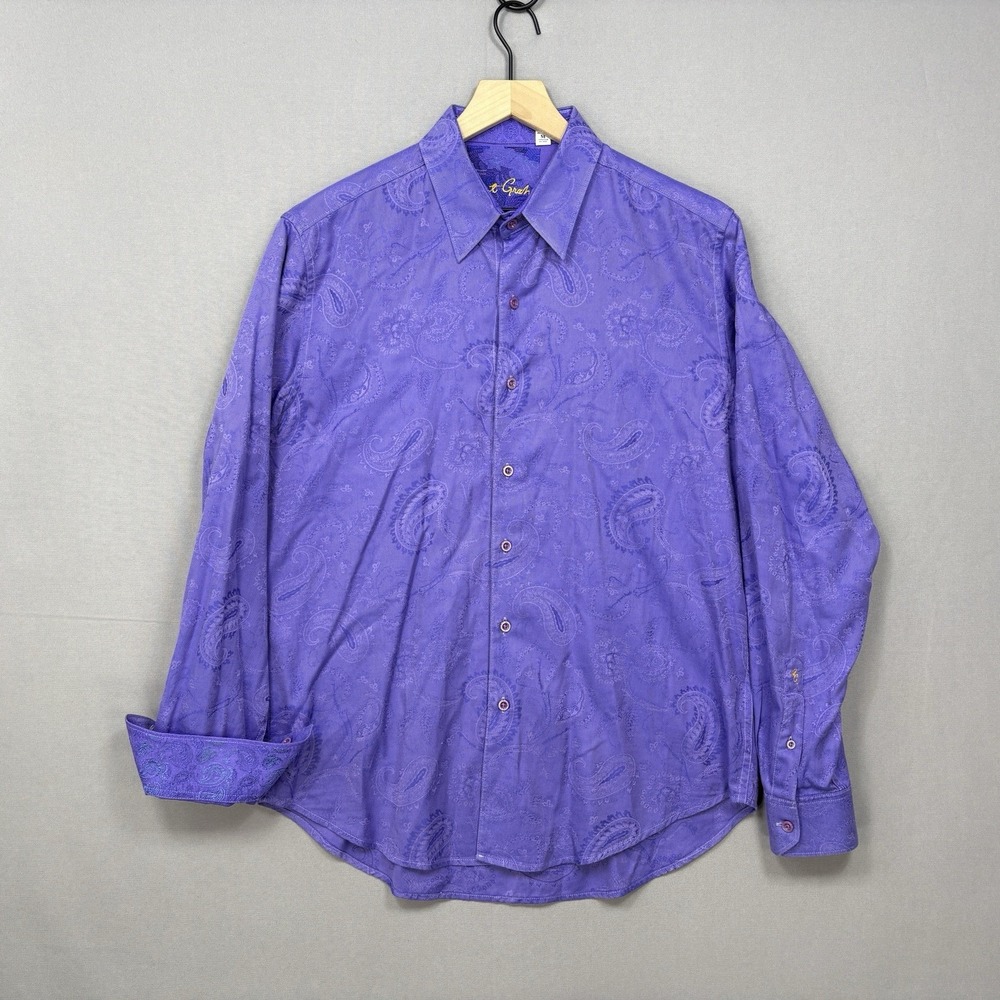 Robert Graham Mens M Purple Paisley Long Sleeve Dress Shirt Tailored Flip Cuff